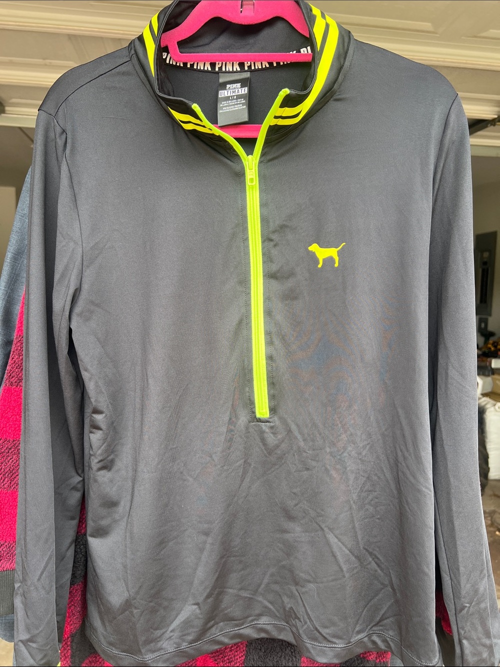 PINK Victoria's Secret Black Pullover with Neon Yellow Zip
